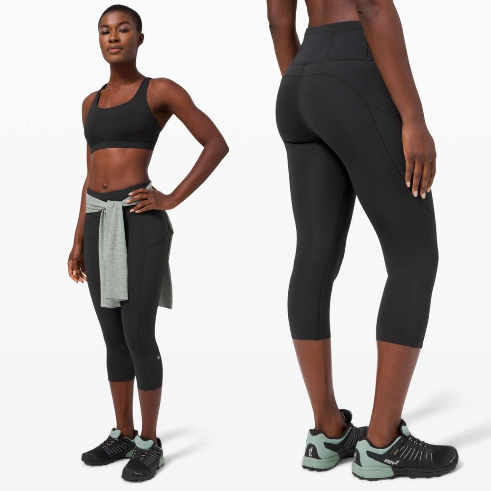 Lululemon Fast and Free Crop II 19" Black *Non-Reflective 2 High Waist Rise Gym